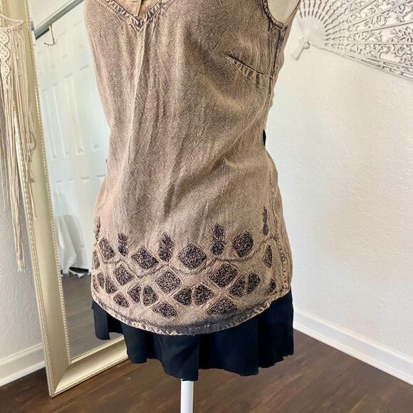 Early 2000's Tan Brown Embroidered Whimsygoth Boho Cami Tank Top S - Picture 5 of 7
